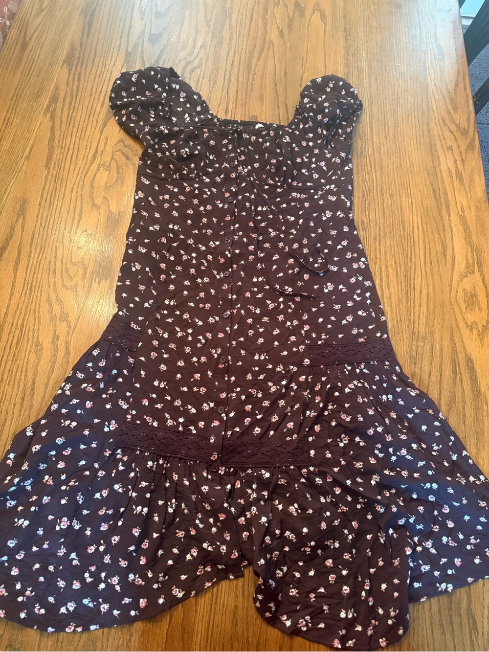 Brown Floral Off-Shoulder Dress with Pink& White Blossoms